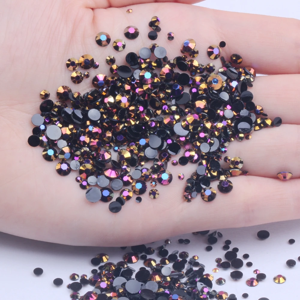 

Resin Rhinestones Gold Black AB 2mm 2.5mm 3mm 4mm 5mm 6mm Non Hotfix Round Glue On Beads DIY Nails Art Mobile Phone Decoration