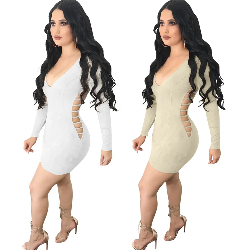 

Осенние Женские однотонные Ажурные кружевные бандажные платья, сексуальная одежда Вечерние НКИ, клуба, облегающее мини-платье с длинным ру...