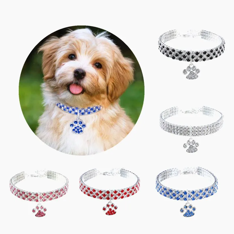 

Cat Footprints Collar Man Made Diamond Inlay Dog Necklace Pet Collar Mixed Color Elastic Cat Dog Necklace Jewelry Collar