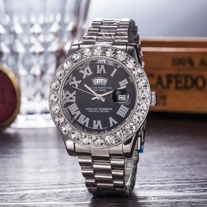 President Day Date Gold Perpetual Роскошные мужские часы с большим алмазным ободком из