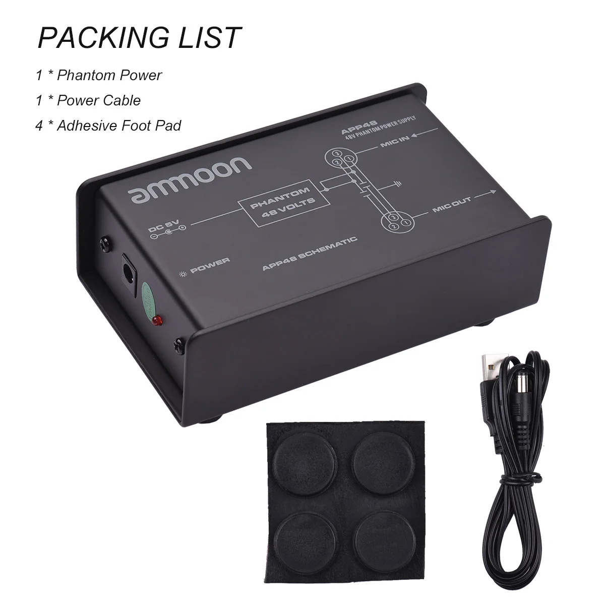 ammoon 48V Low Noise Phantom Power Supply for Condenser Microphone DC5V Box with XLR Input & Output | Спорт и развлечения