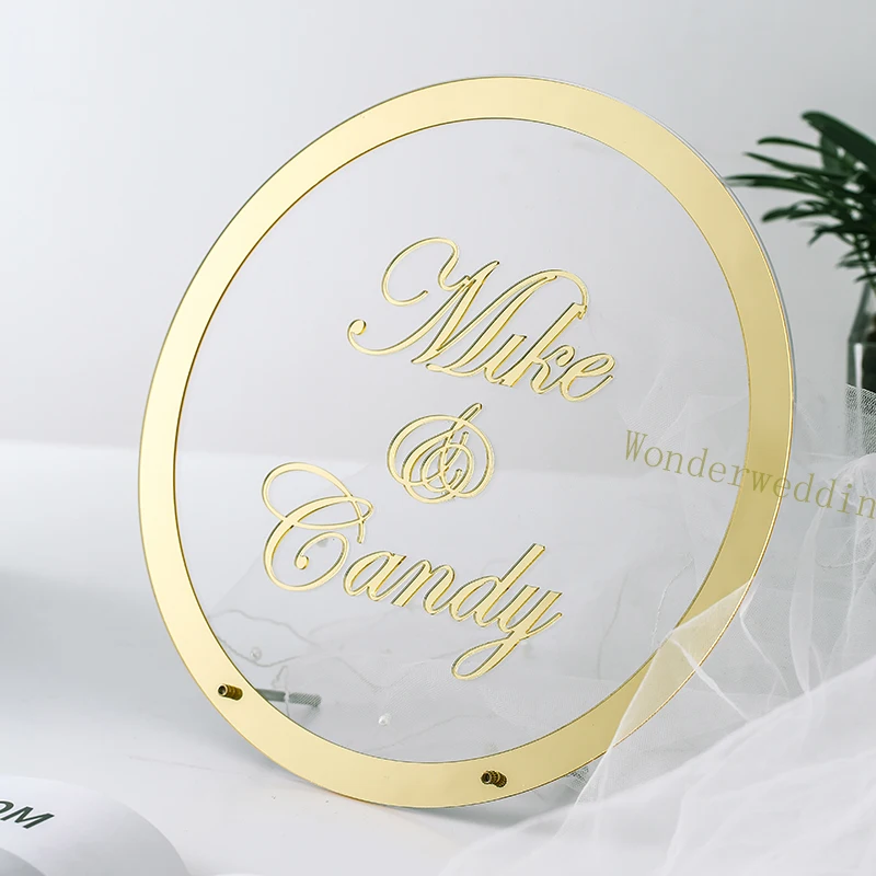 Круглый акриловый Свадебный знак приветствия с листовой монограммой