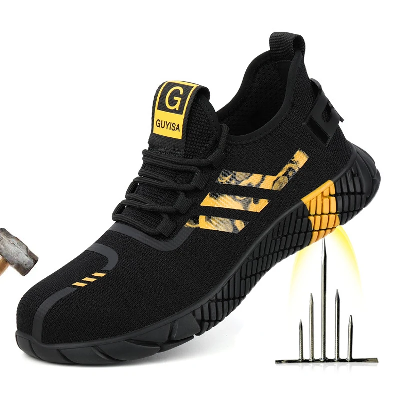 

2020 New Breathable Men Safety Shoes Steel Toe Non-Slip Work Boots Indestructible Shoes Puncture-Proof Work Sneakers Men