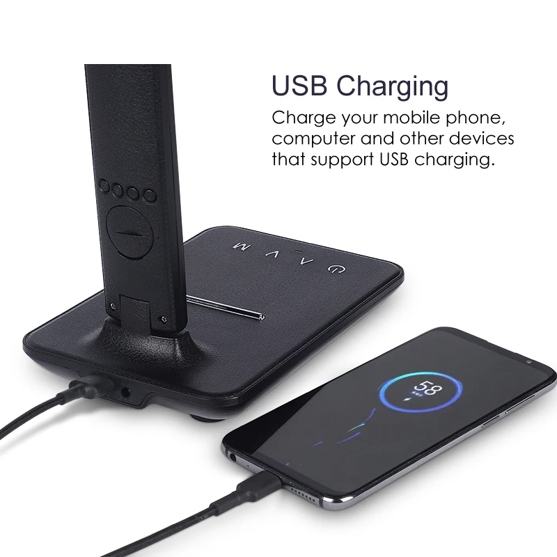 Hot LED Table Desk Lamp 5W QI Wireless Charging with Calendar Temperature Alarm Clock Eye Protect Read Light | Освещение