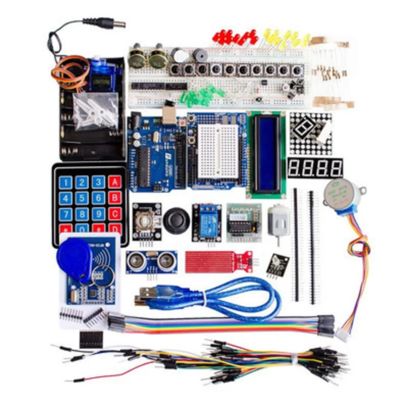 

Starter Kit for Arduino Uno R3 - Uno R3 Breadboard and holder Step Motor / Servo /1602 LCD / jumper Wire/ UNO R3