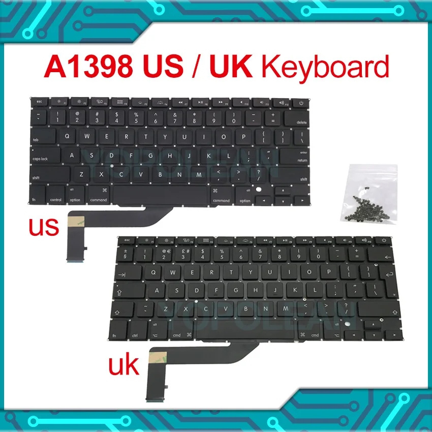Клавиатура A1398 с винтами для Macbook Pro Retina 15 дюймов английская и американская