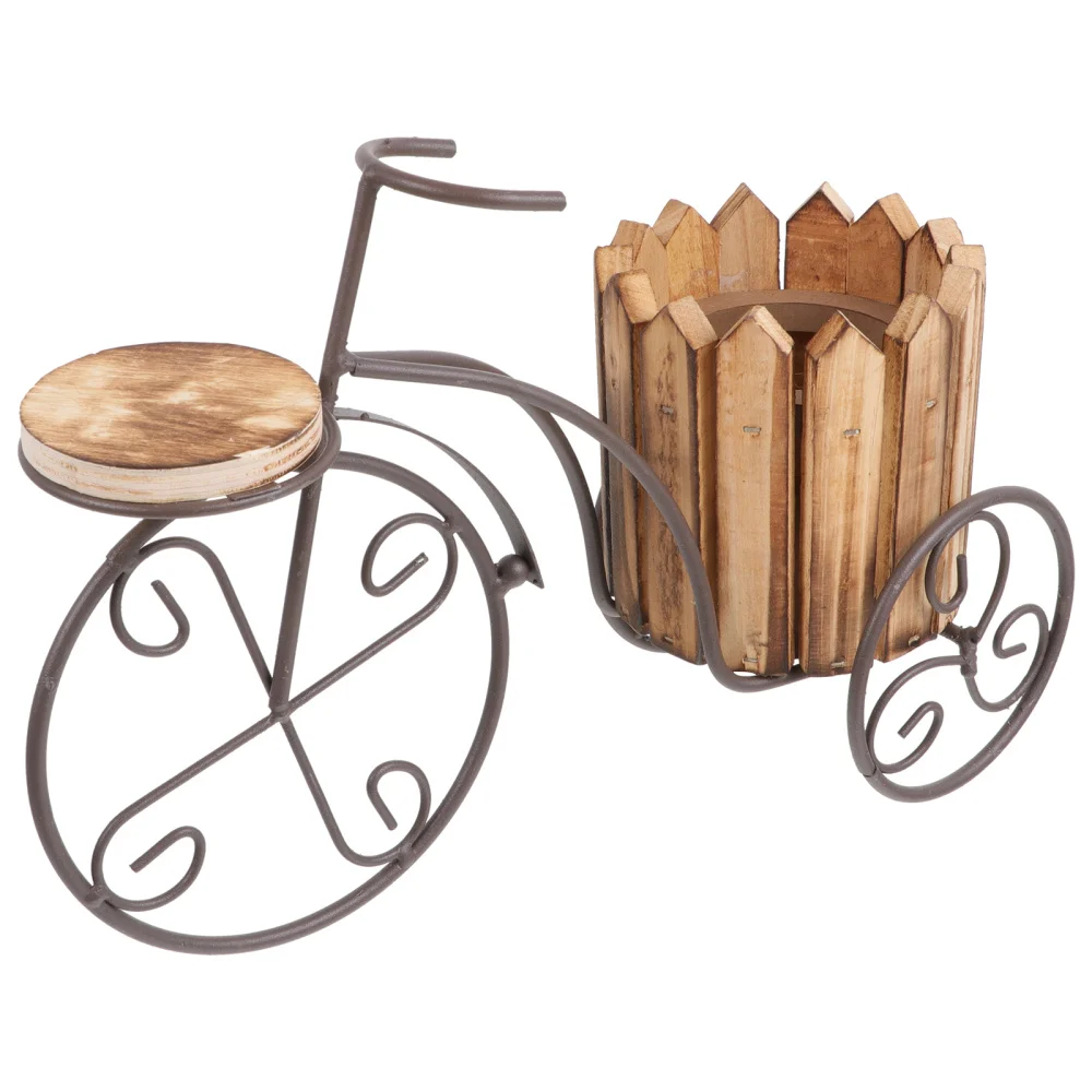 

Iron Bike Plant Stand Rustic Style Flower Pot Cart Holder Desktop Decoration