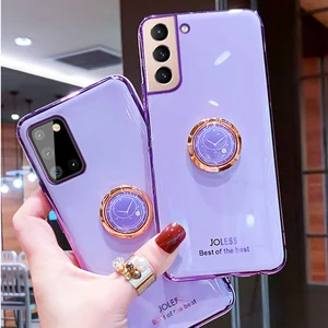 luxury plating ring holder phone case for samsung galaxy s20 fe s22 s21 plus s 21 note 20 ultra 5g s10 pro stand silicone cover free global shipping