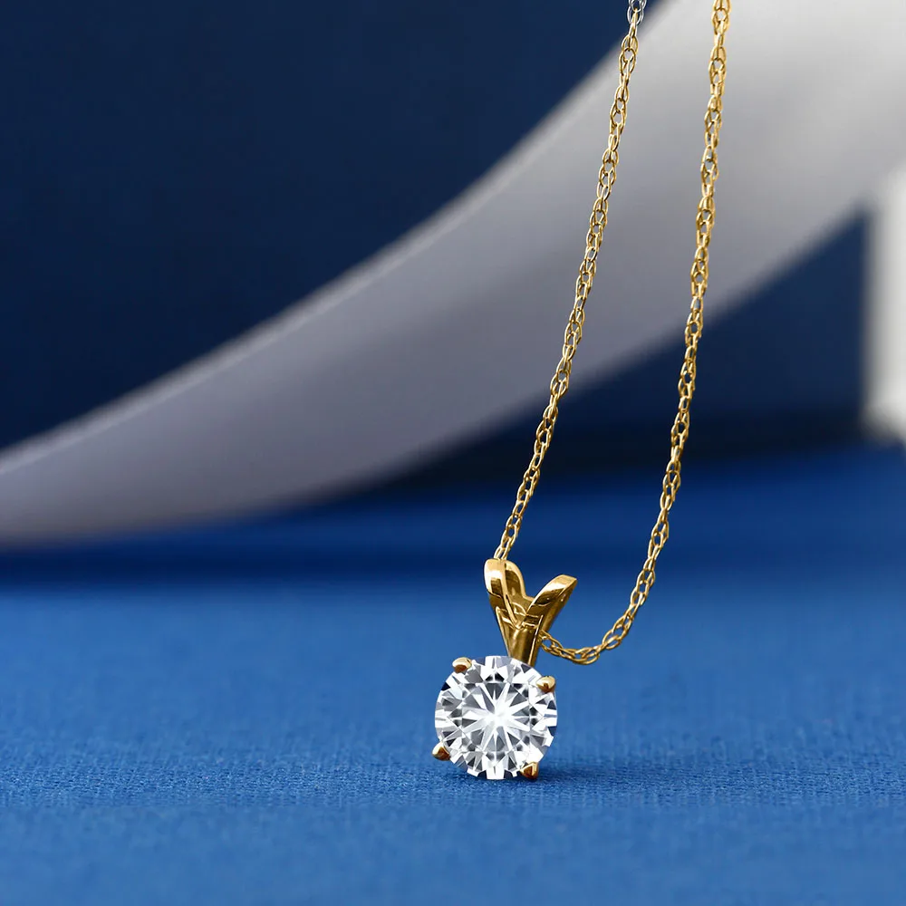 Charles &amp Colvard 4 5 мм VG Moissanite 0 30 CT 14k желтое золото подвеска в виде пасьянса круглая