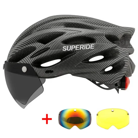 Велосипедный шлем SUPERIDE с задним фонарем, спортивный шлем унисекс для горного и шоссейного велосипеда с очками и козырьком
