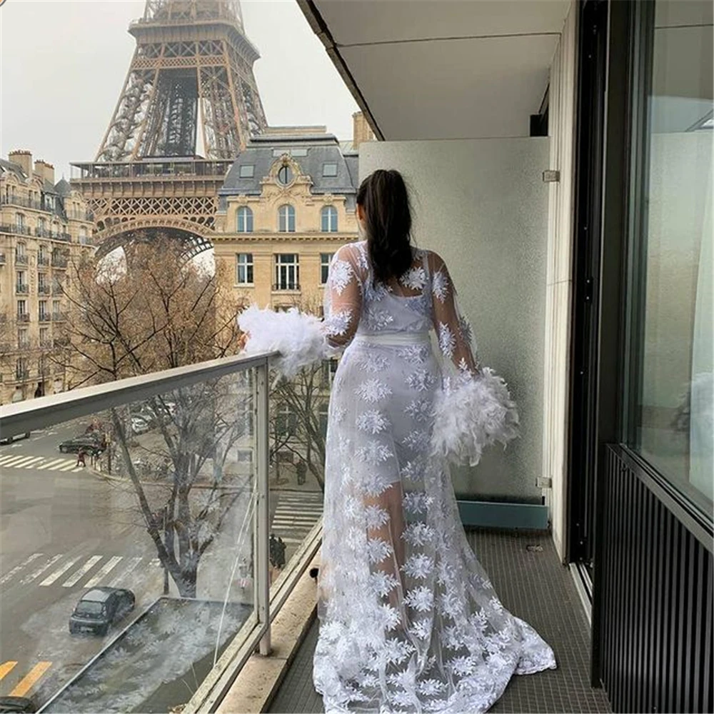 

Plus Size Bridal Wedding Robes Pregnancy Ostrich Feather Nightgowns Bathrobe Sleepwear Photo Dress Bride Robe Nightdress