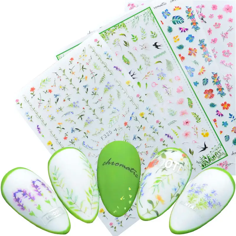 

1pcs Ultra Thin Nail Decal and Sticker Flower Leaf Tree Green Simple Summer Slider for Manicure Nail Art Adhesive Decorations
