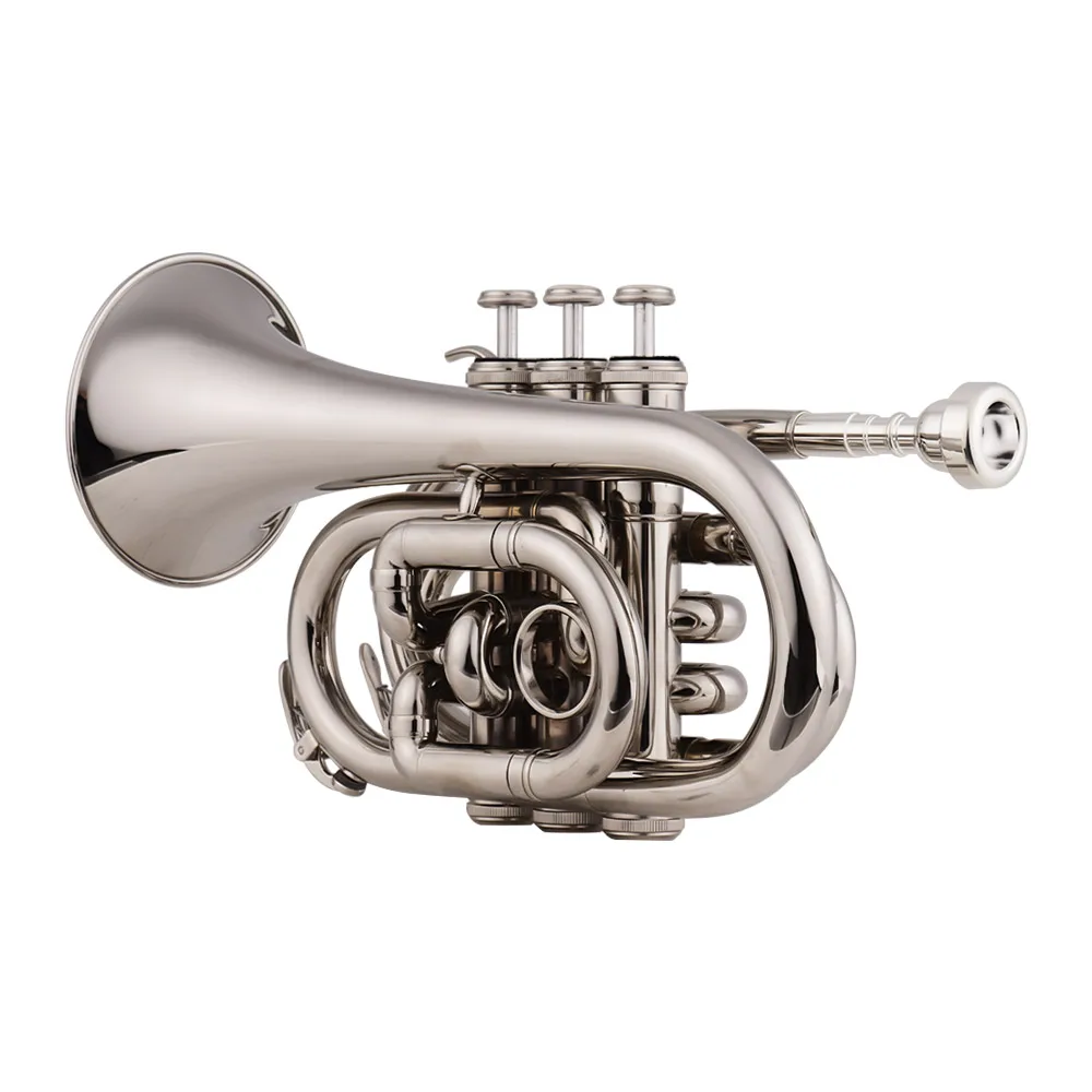 

Mini Trumpet Pocket Bb Flat Brass Material Wind Instrument with Mouthpiece Carrying Case