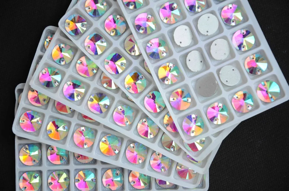 Качество AAA 8 мм ~ 18 кристалл AB Цвет Круглый Rivoli Кристалл Серебряное основание два