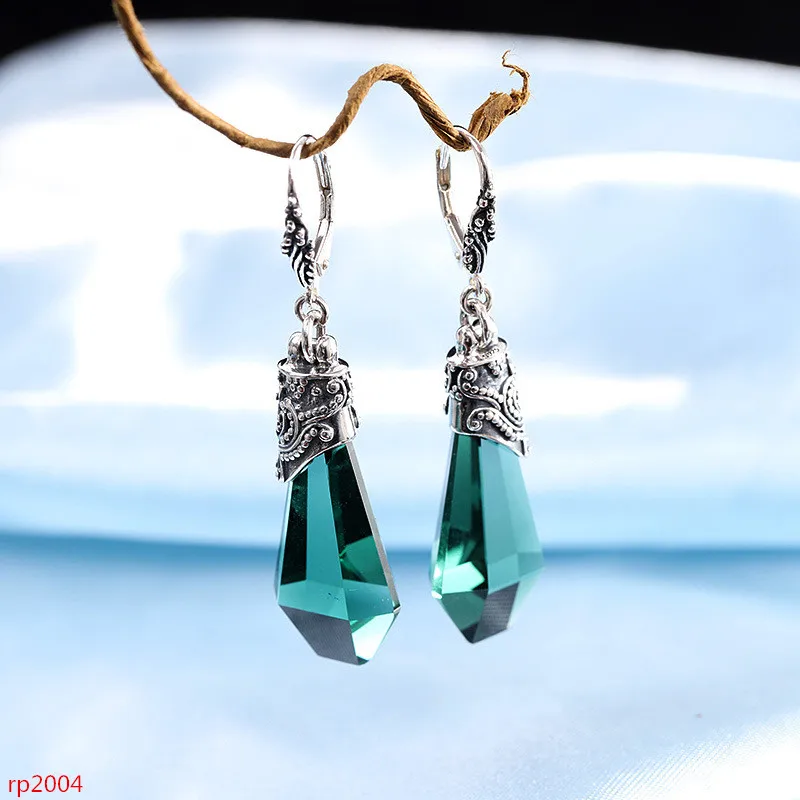 KJJEAXCMY boutique jewelry Thai silver s925 sterling silver jewelry cut green crystal earrings ear clip new clip