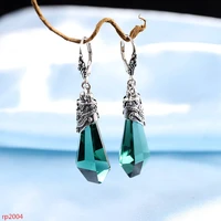 kjjeaxcmy boutique jewelry thai silver s925 sterling silver jewelry cut green crystal earrings ear clip new clip