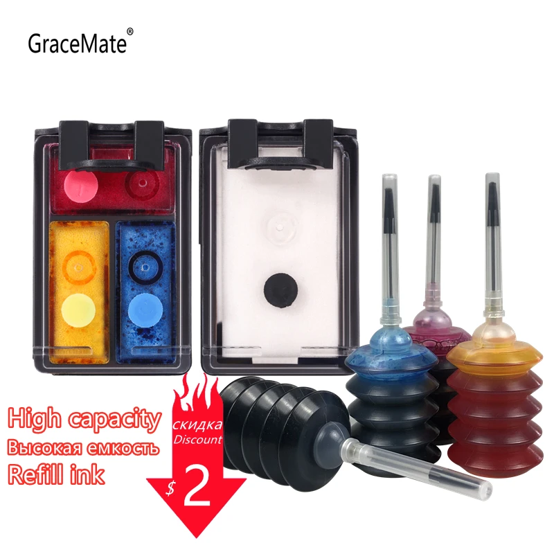 

GraceMate Refillable Ink Cartridges Replacement for HP 56 57 Deskjet 450 450cbi 450ci 450wbt F4140 F4180 5150 5550 Printer