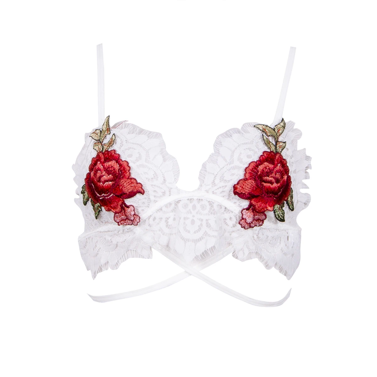 Женский бюстгальтер с вышивкой черный и белый без косточек в стиле пэчворк 2017 |