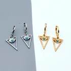 1 пара, полые треугольные серьги с турецкими глазами для женщин, новые винтажные Маленькие Геометрические серьги-кольца с голубым сглаза, серьги-гвоздики, ювелирные изделия