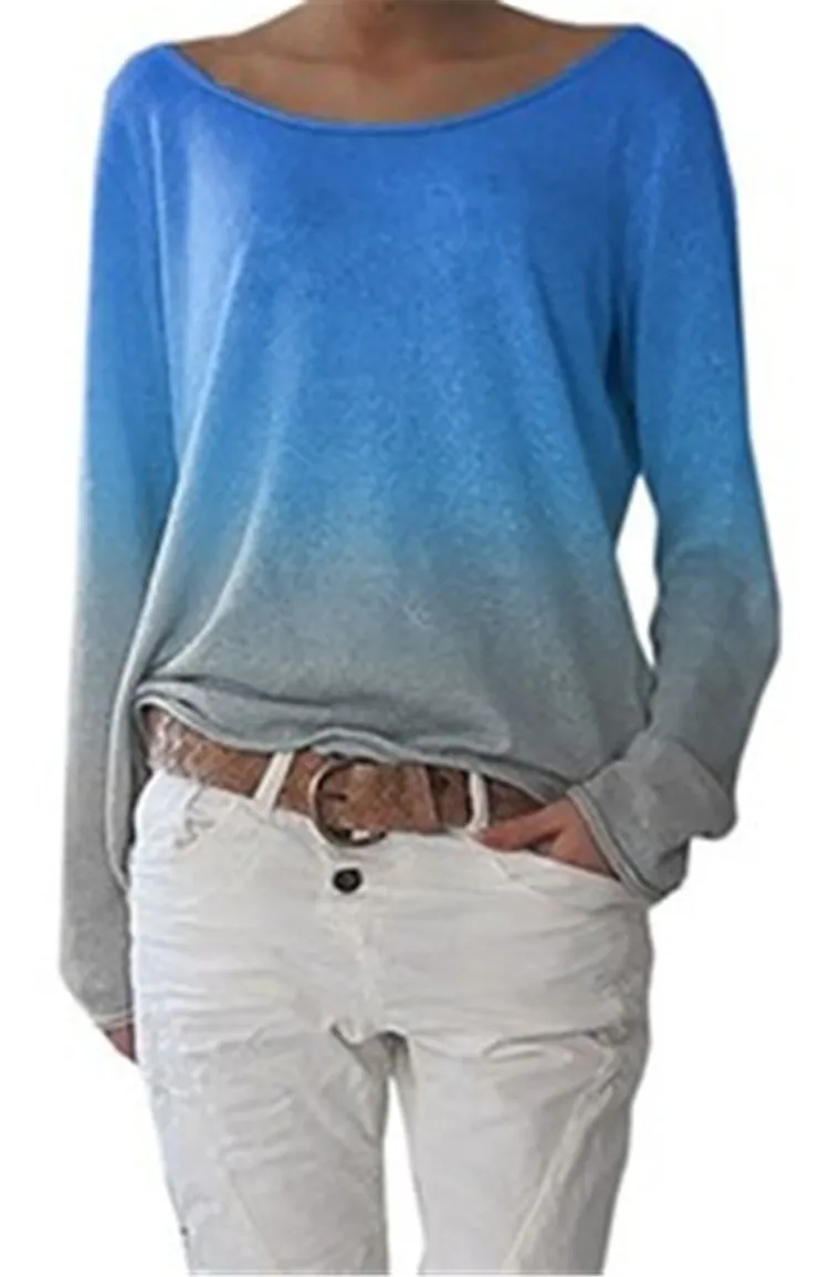 Women Gradient T-shirt 2019 New Fashion Loose Tops Long Sleeve Hot Sale T-shirts European American Style Plus Size S-3XL GMT21 | Женская
