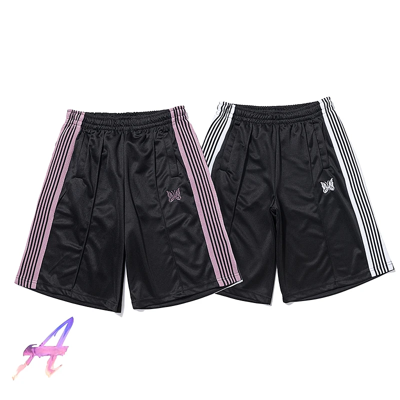 

AWGE Needles Shorts Oversize Men's Women's High Quality Butterfly Embroidery Striped Ribbon Pants AWGE Casual Sports Shorts