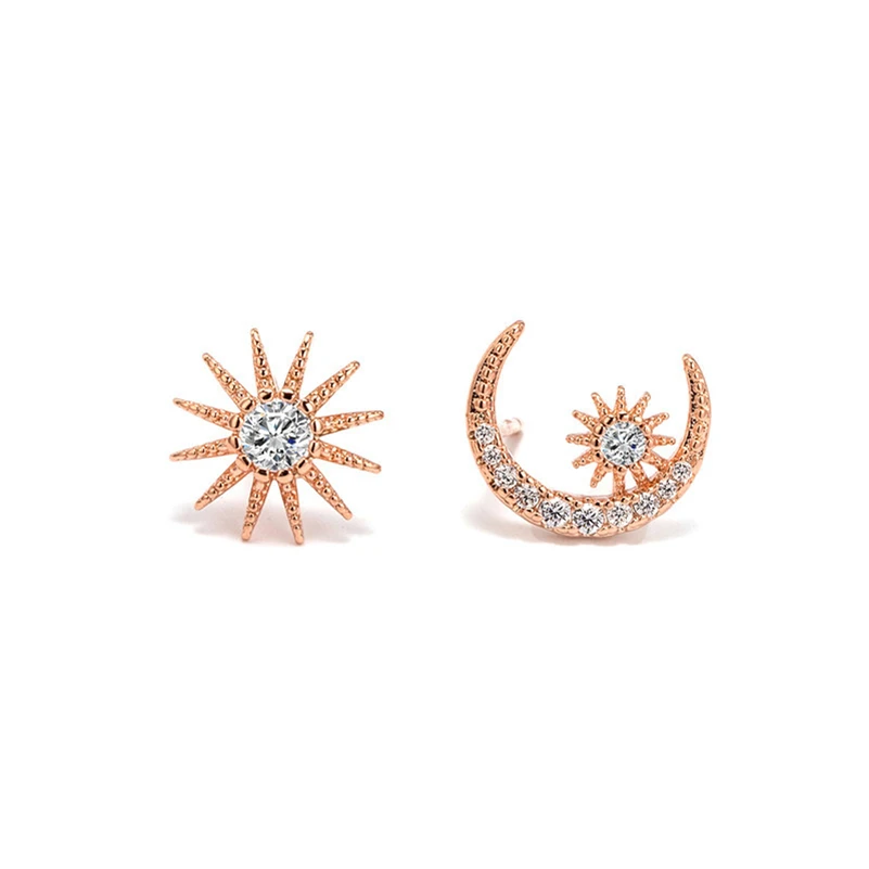 

Real 14k Gold Rose Earring Korean Moon Asymmetric Earrings Female Orecchini oorbellen aretes de Gemstone Jewelry Garnet Earring
