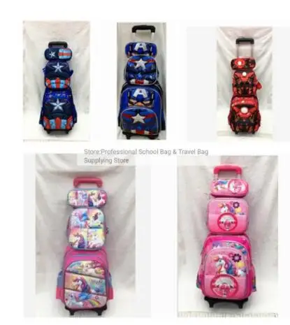 Детский комплект из рюкзака на колесиках для девочек, школьный ранец на колесиках и сумка-тележка, сумки-тележки для школы
