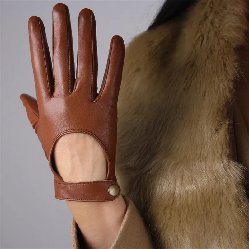 light brown Перчатки из натуральной кожи с сенсорным экраном женские перчатки из чистой овчины Локомотив черные короткие стильные женские варежки для вождения TB35 - Цвет: light brown