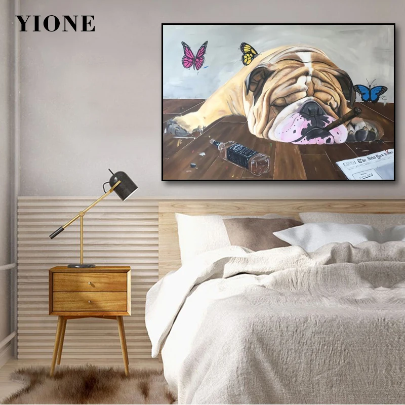 

Funny French Bulldog Drunk Sleeping Dog Canvas Poster Custom Animal Pet Wall Art Painting Prints Picture for Living Room Decor