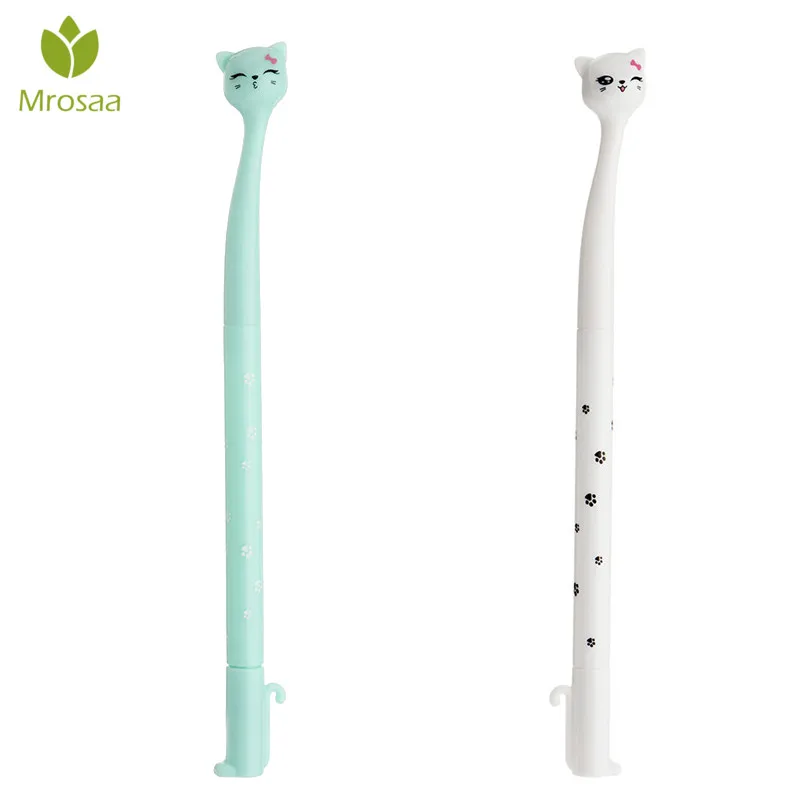 Green White Mrosaa 2 шт./лот 0,5 мм милые каwaii Пластиковые чернила мультипликационная гелевая ручка Кошка ручки для школы для письма для офиса письменные принадлежности корейские канцелярские принадлежности подарок - Цвет: Green White