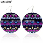 Деревянные этнические серьги SOMESOOR в африканском стиле, богемные висячие серьги с двусторонним принтом, подарки для женщин, ювелирные изделия с петлями