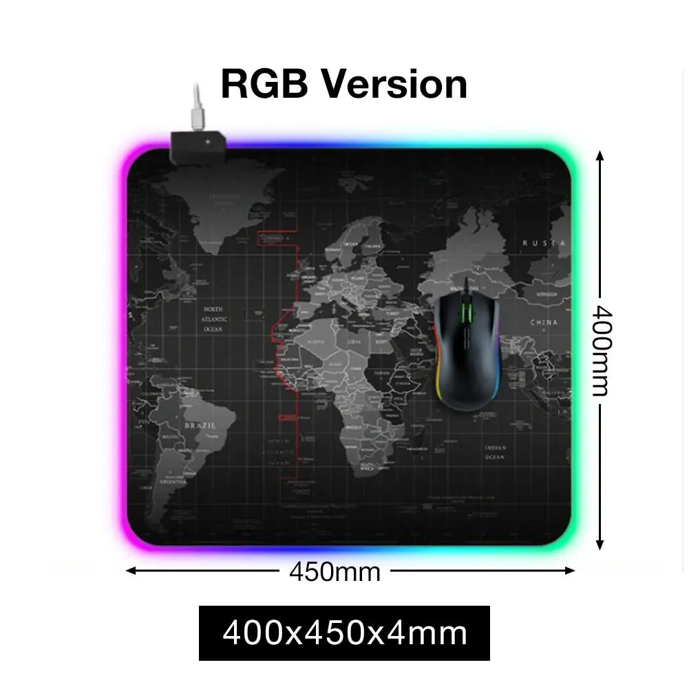 Игровой коврик для мыши светодиодный освещение карта мира RGB светодиодный мышь с подсветкой коврик для ПК ноутбука настольная доска для ключей коврик для мыши Компьютерная площадка