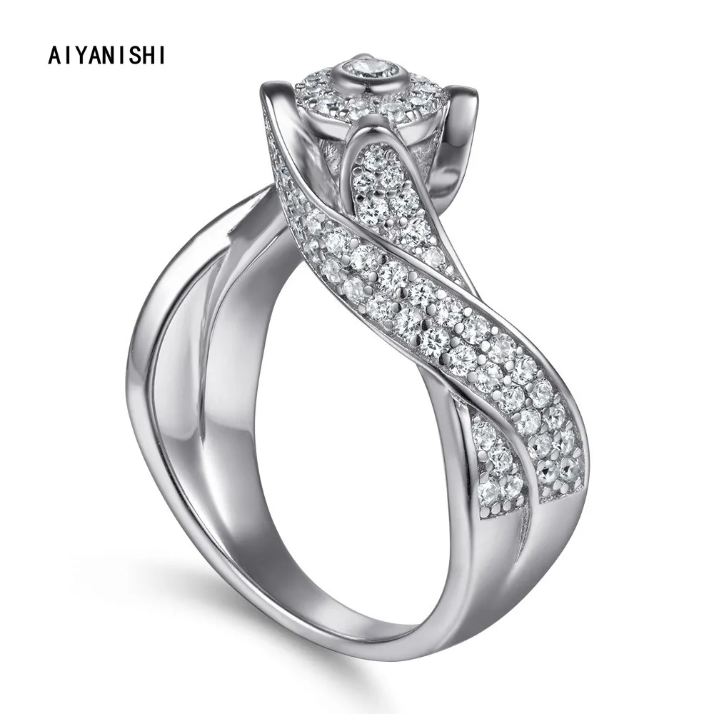 

AIYANISHI Luxury 925 Sterling Silver Engagement Twisted Ring for Women Flower Rings 2021 Wedding Trend Female Jewerly Gifts