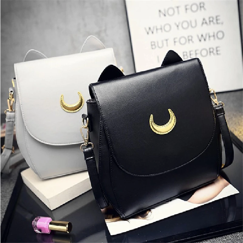 

Anime Sailor Moon Satchel Luna Cat Backpack Black White Moon Pattern Girl Fashion Pop Cute Girl Birthday Present Cosplay