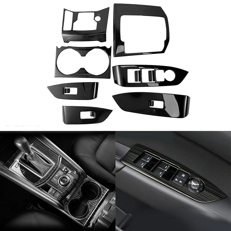 

7PCS Car Gear Shift Console Panel Cover Trim Cup Holder Cover Door Window Switch Cover for Mazda CX-5 CX5 2017-2020 LHD