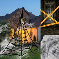 halloween spider web decor super stretch cobweb set with 4 small fake spiders halloween warning caution tape for halloween decor