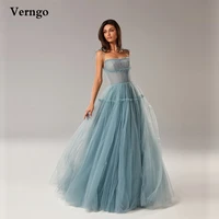 verngo 2021 elegant dusty blue pink long evening dresses with tie straps tulle maix prom gowns women formal occasion party dress