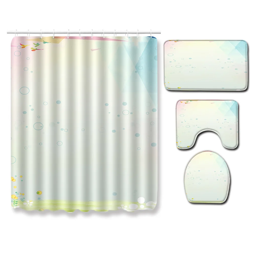 Zeegle 4Pcs Bath Mat Set Toilet Seat Cover Shower Room Doormat Modern Area Soft Rug Anti Slip Carpet Waterproof Curtain | Дом и сад