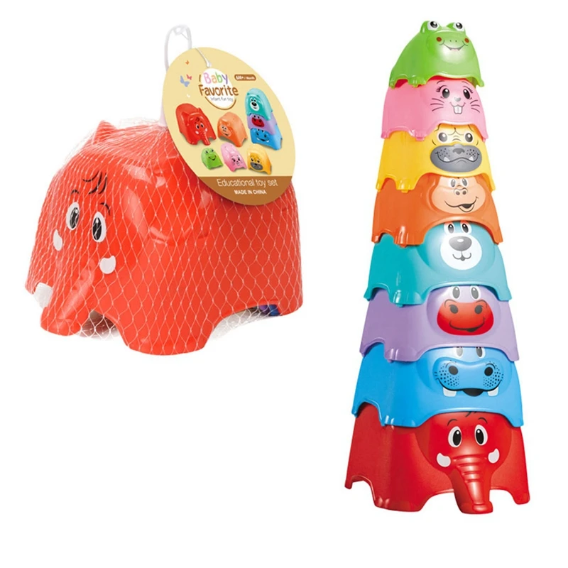 

8PCS Cute Animal Stacking Cups Baby Stacking Toys Educational Game Toys Baby Bathing Play Sand Water Game Toys