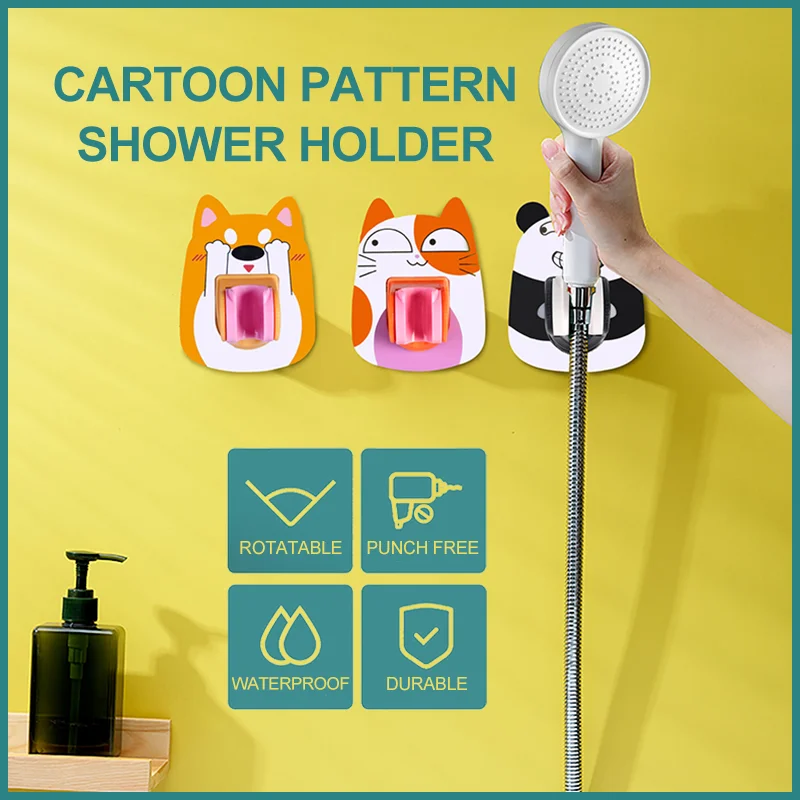 

Cartoon Animals Shower Holder Punch Free Wall Mount Holder Universal Rotatable Shower Head Support Bracket Bathroom Accessories