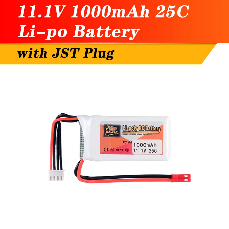 

ZOP Power 11.1V 1000mAh 25C 3S Lipo Battery JST Plug For RC Racing Drone