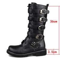 high knee men boots 46 leather men motocycle boots men boots army boots men military combat boots metal buckle punk boots