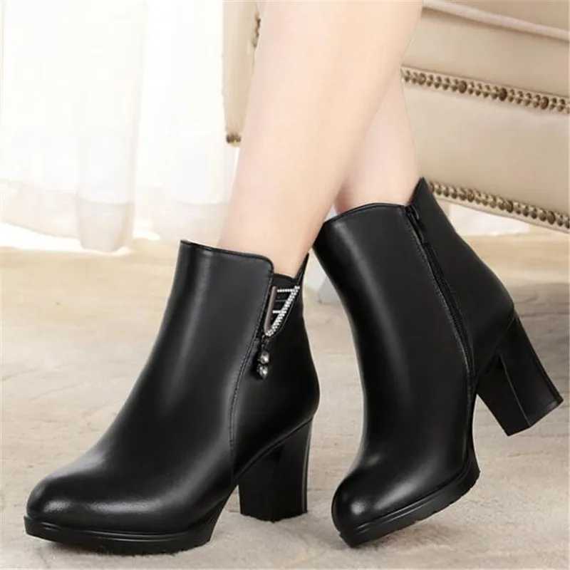 100% Natural Full Cowhide Full Women Boots Non-slip High Heeled Boots Full Wool Warm Cotton Boots Winter Boots Shoes Snow Boots images - 6