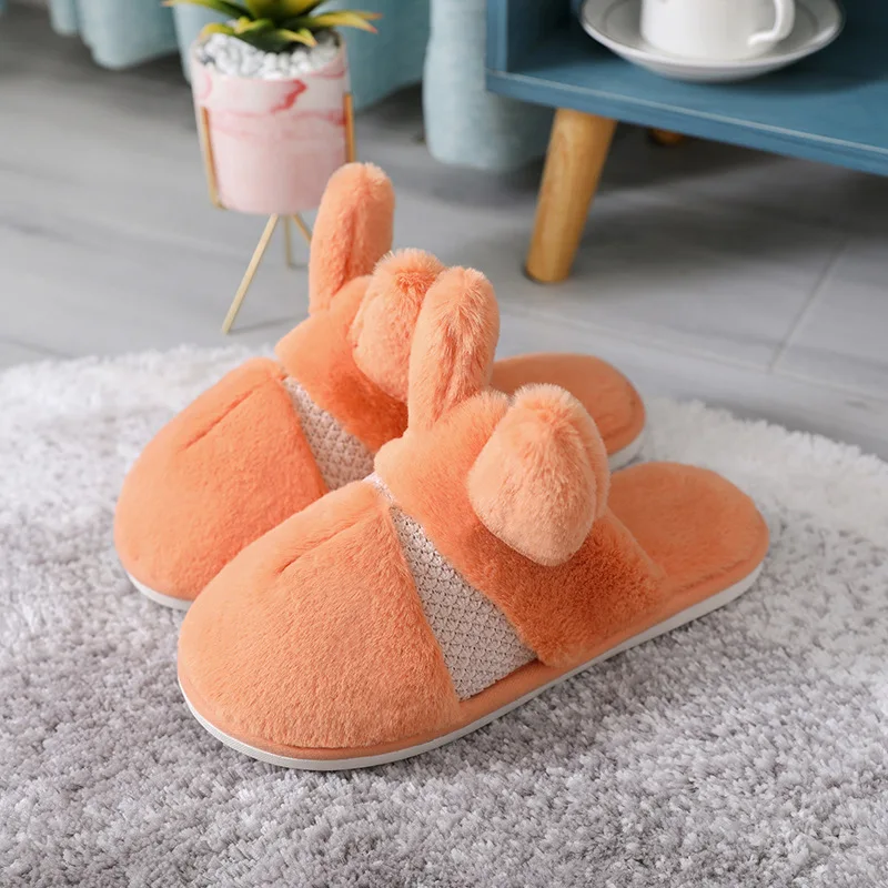 

2021 Fashion Plush Casual Slippers New Thick Rabbit Fur Indoor Home Slippers Couple Cartoon Dog Warm Cotton Slippers Winter