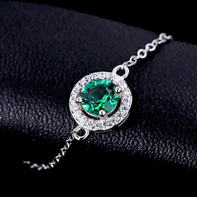 

Silver 925 Plated 18K Gold 5mm Round Emerald Bracelet Jewelry Charm Solitaire Stone for Girl & Woman Anniversary Concise Gift