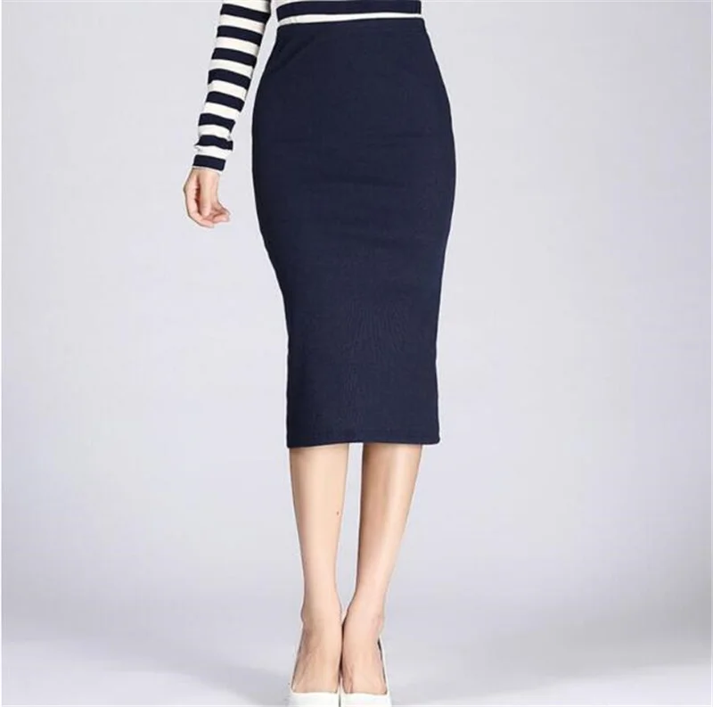 

Sexy Solid Color Black Bandage Skirt Women Elastic High Waist Bodycon Summer Pencil Knitted Office Lady Skirt