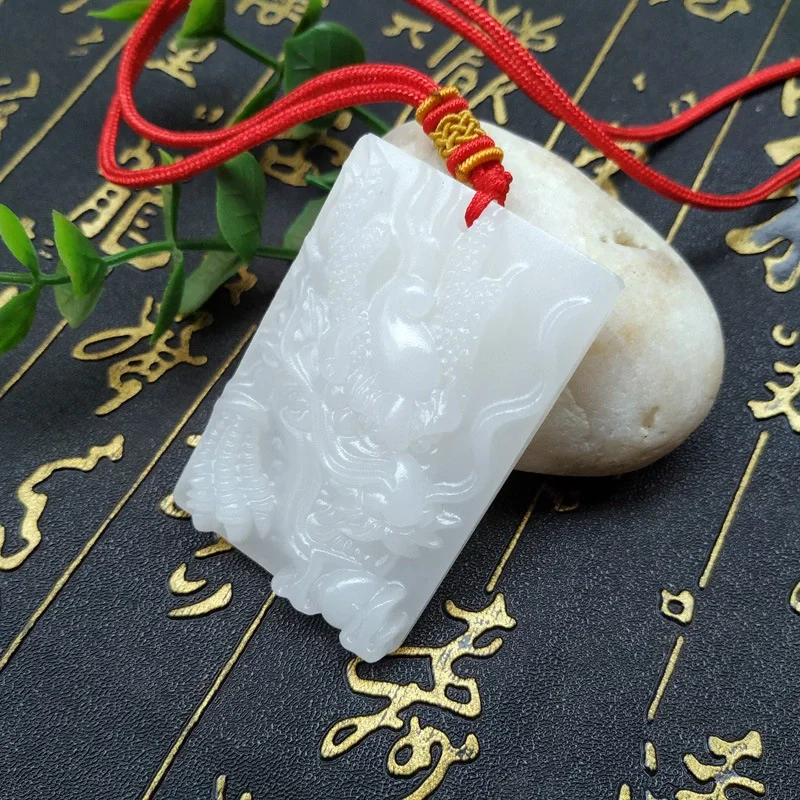 Ожерелье с подвеской в виде дракона из натурального нефрита нефритовой резьбой