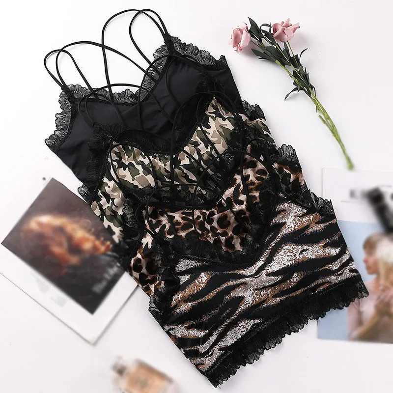 Бесшовный Бюстгальтер с леопардовым принтом и кружевной отделкой для