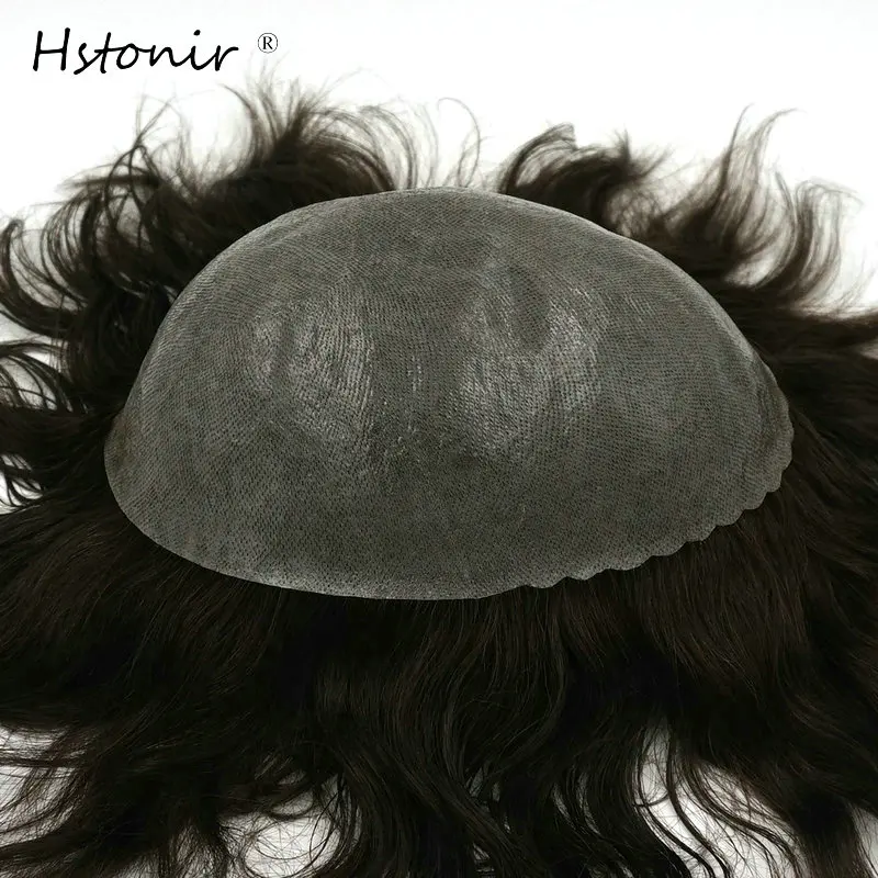 Hstonir мужские шиньоны тупею супер невидимой тонкой кожи натуральный черный мужские конский волос системы замены H080