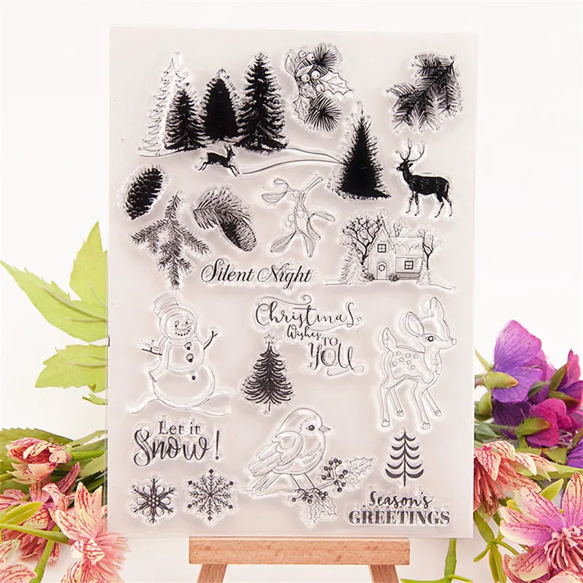 

Прозрачный штамп со снежинками и оленями, силиконовый штамп валик для запечатывания, для самостоятельного изготовления альбомов, открыток